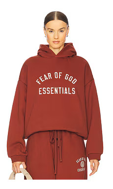 Fear of God ESSENTIALS Fleece Hoodie in Crimson from Revolve.com | Revolve Clothing (Global)