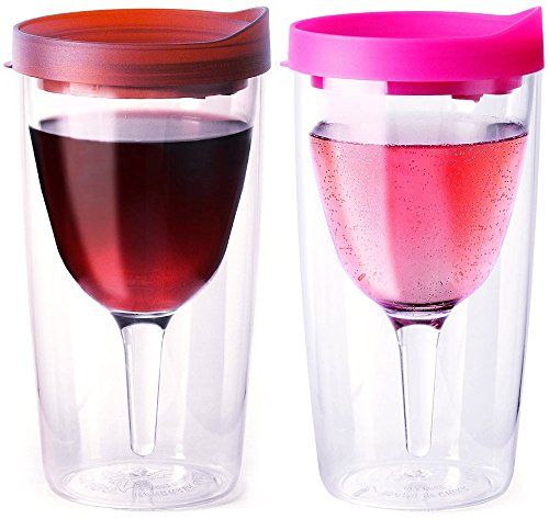 Vino2Go Wine Tumblers, 10-Ounce, Set of 2, Merlot and Pink | Amazon (US)