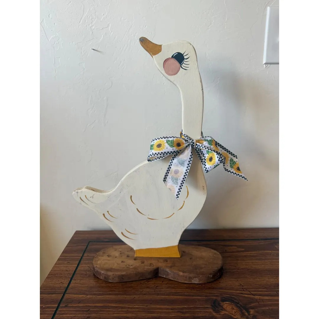 Vintage Hand Painted Wooden Goose Figurine Farmhouse Folk Art with Heart Base | Etsy (US)