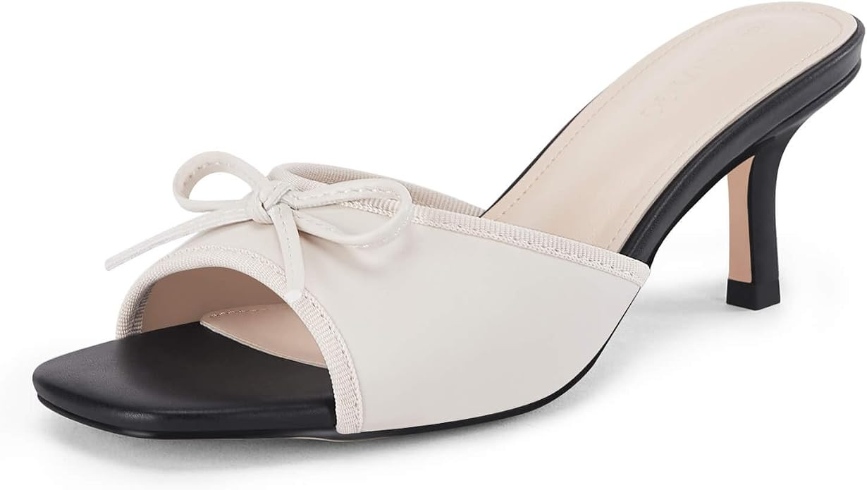 Coutgo Womens Square Open Toe Heels Mules Bow Stiletto Heel Backless Slip On Slide Sandals | Amazon (US)