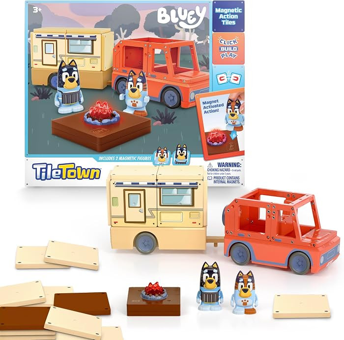 TILE TOWN Bluey Heeler Camper 13-Piece Magnetic Tile Playset, Interactive STEM Magnetic Tiles Toy... | Amazon (US)