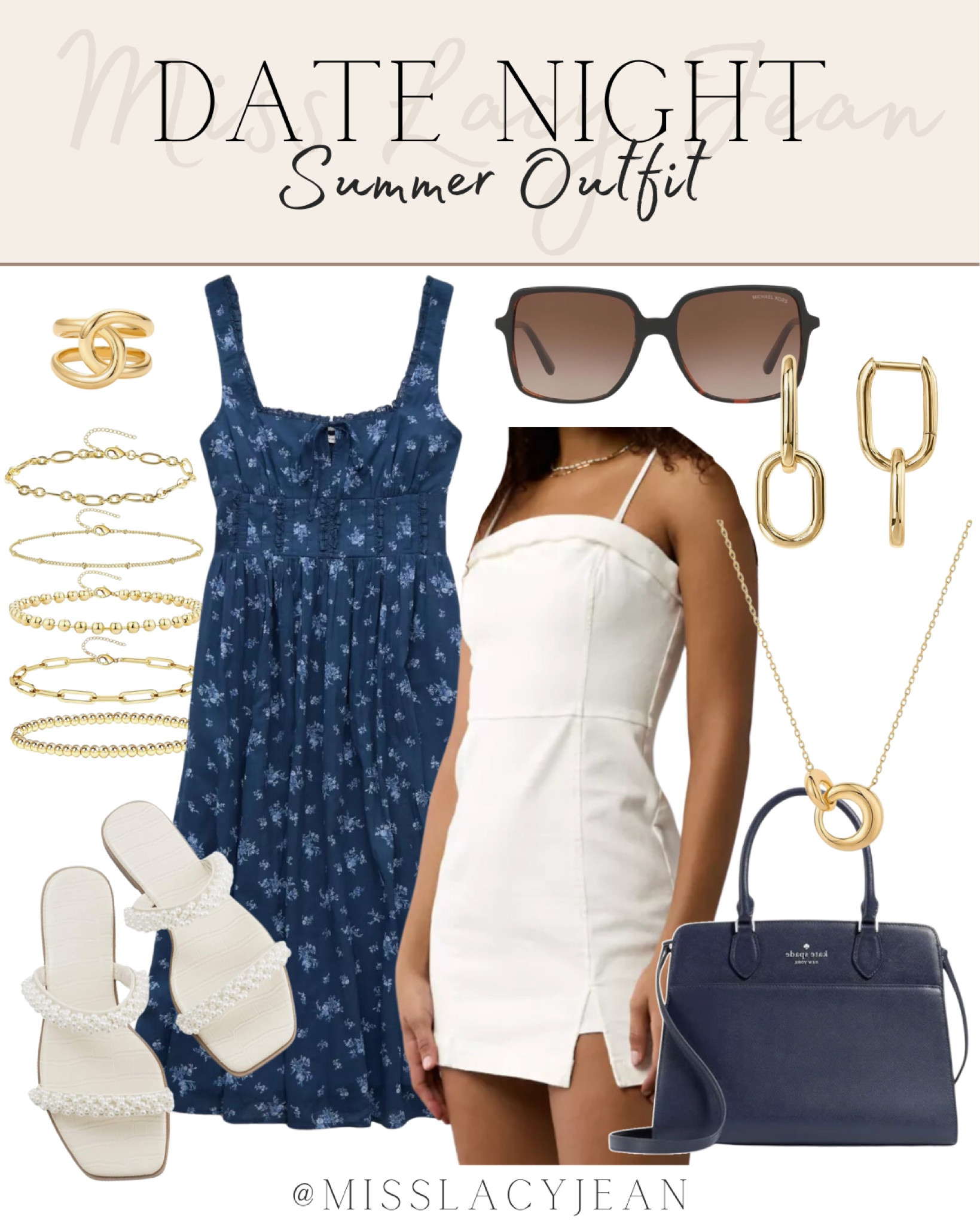 Summer date night outfit includes summer dress, handbag, gold necklace, gold earrings, sunglasses, ring, bracelet, slide sandals.

Date night, date night dress, summer dress, wedding guest dress 

#LTKFindsUnder100 #LTKWedding #LTKStyleTip