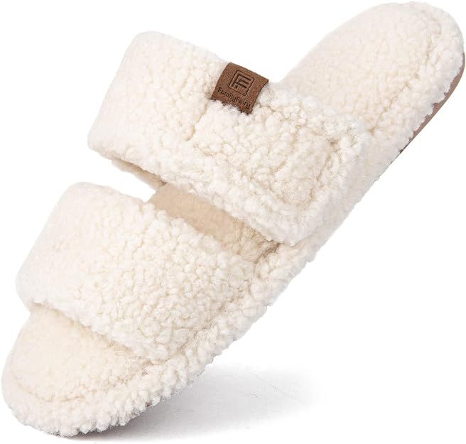 FamilyFairy Open Toe Slippers for Women Adjustable Memory Foam House Shoes Faux Fur Fuzzy Slide S... | Amazon (US)