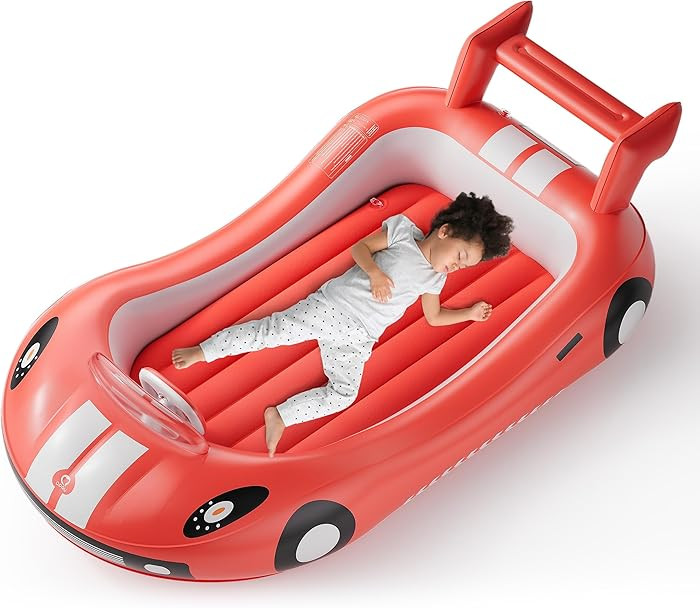QPAU Racing Car Inflatable Toddler Bed - Portable Travel Air Mattress with Wrap-Around Safety Bum... | Amazon (US)