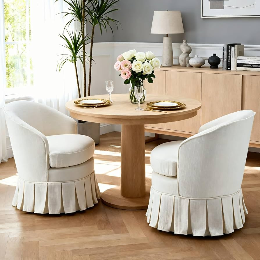 chairus Upholstered Dining Chairs Set of 2, Linen Barrel Dining Room Chairs with Pleated Skirt & ... | Amazon (US)