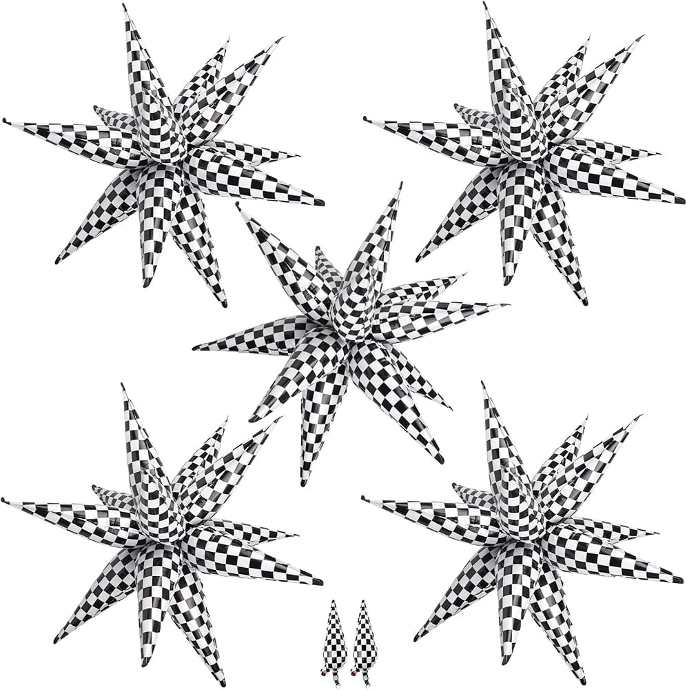 62Pcs Checkered Star Balloons 12 Spike Explosion Foil Balloon for Racing Themed Birthday Party De... | Amazon (US)