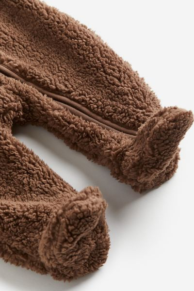 Pile all-in-one suit with ears - Dark brown - Kids | H&M GB | H&M (UK, MY, IN, SG, PH, TW, HK)