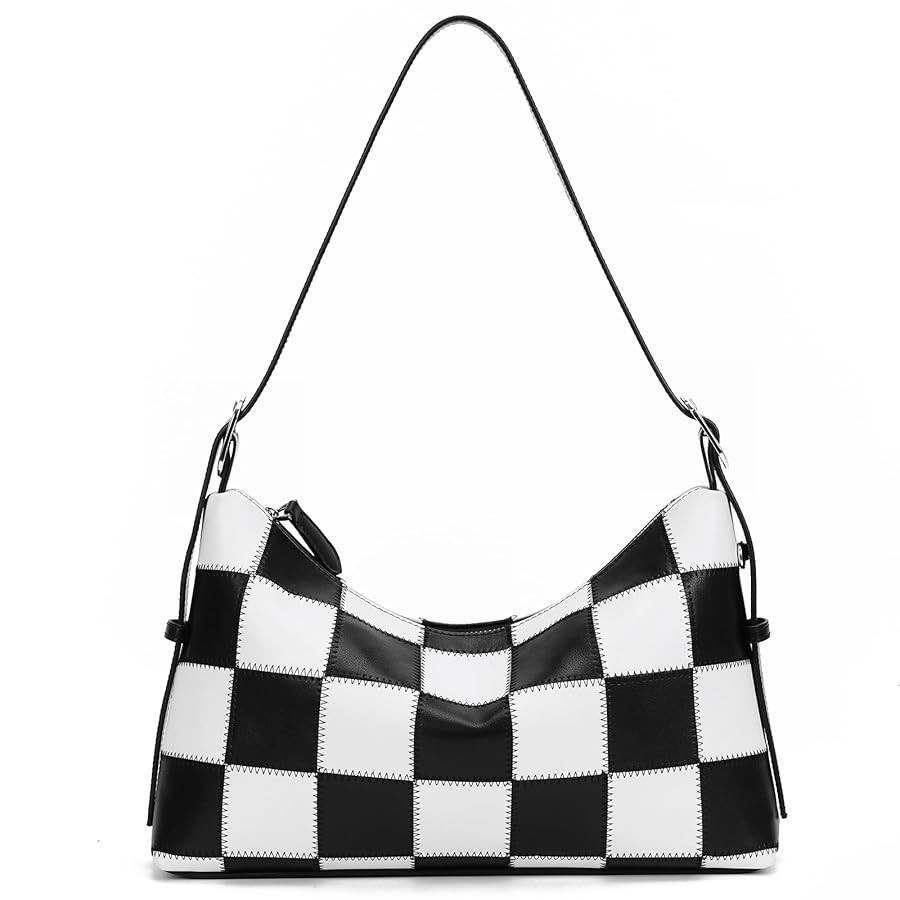 Checkered Shoulder Bag for Women,Trendy Crossbody Bag Leather Tote Bag Classic Black and White Pu... | Amazon (US)