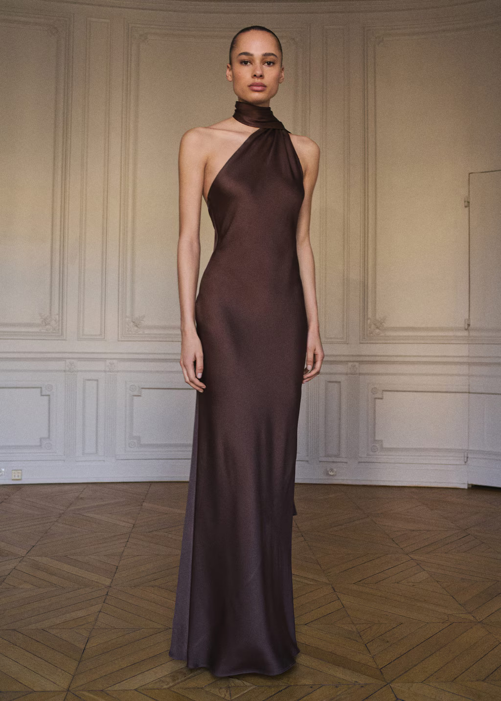 Asymmetrical bow-neck dress brown - Women - 2 - MANGO | Mango (US/MX/AU)