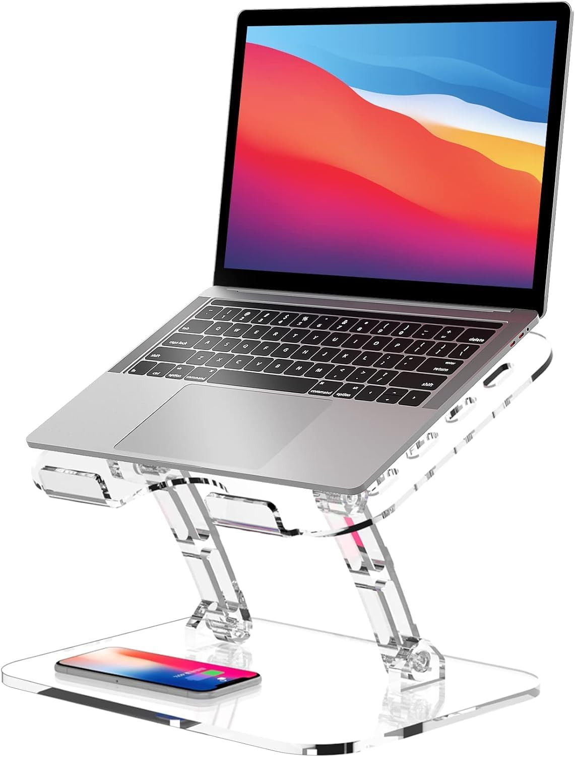 Lpoake Acrylic Laptop Stand for Desk, Adjustable Ergonomic Laptop Riser, Portable Foldable Computer Stand, Compatible with 10 to 15.6 Inches Notebook and MacBook, Clear | Amazon (US)