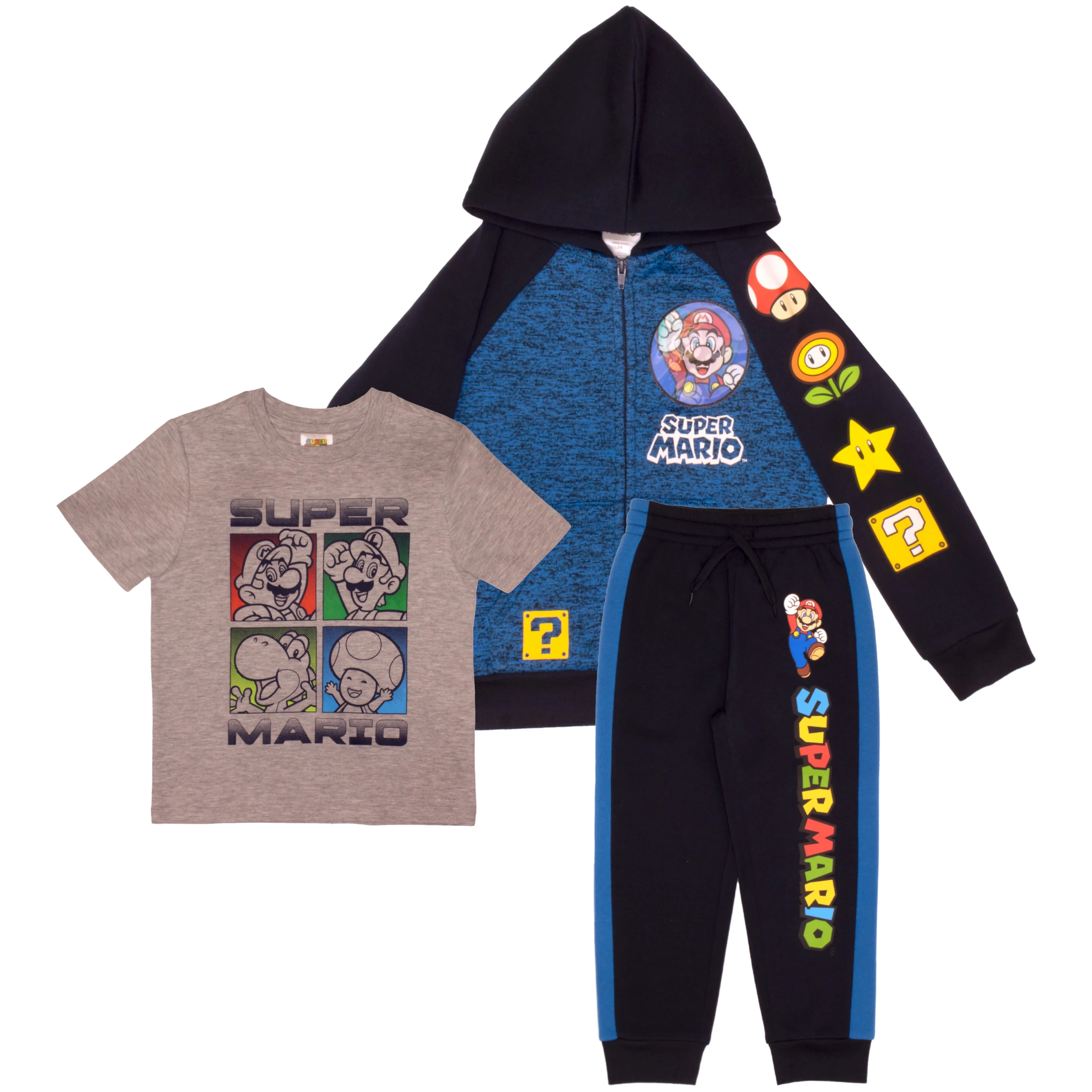 Nintendo Mario Boys Hoodie T-Shirt Sweatpants 3-Piece Set Bundle for Kids (Size 4-16) - Walmart.c... | Walmart (US)