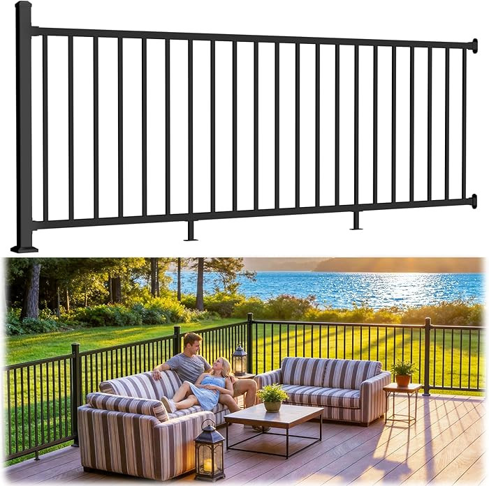 W.8ft x H.36in Aluminum Deck Railing Kits with Post, Black Textured AAMA 2604 Coat Finish, Cuttab... | Amazon (US)