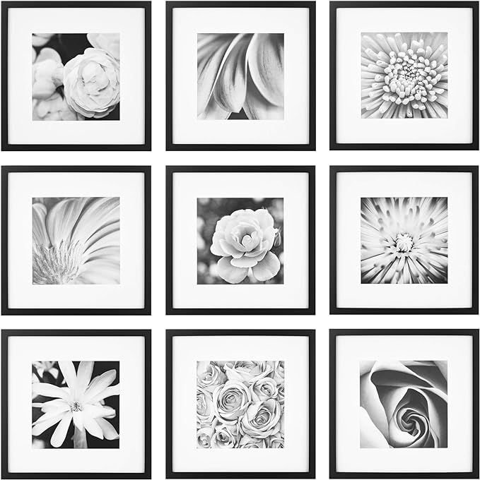 Gallery Perfect 9 Piece Black Square Photo Frame Gallery Wall Kit with Decorative Art Prints & Ha... | Amazon (US)