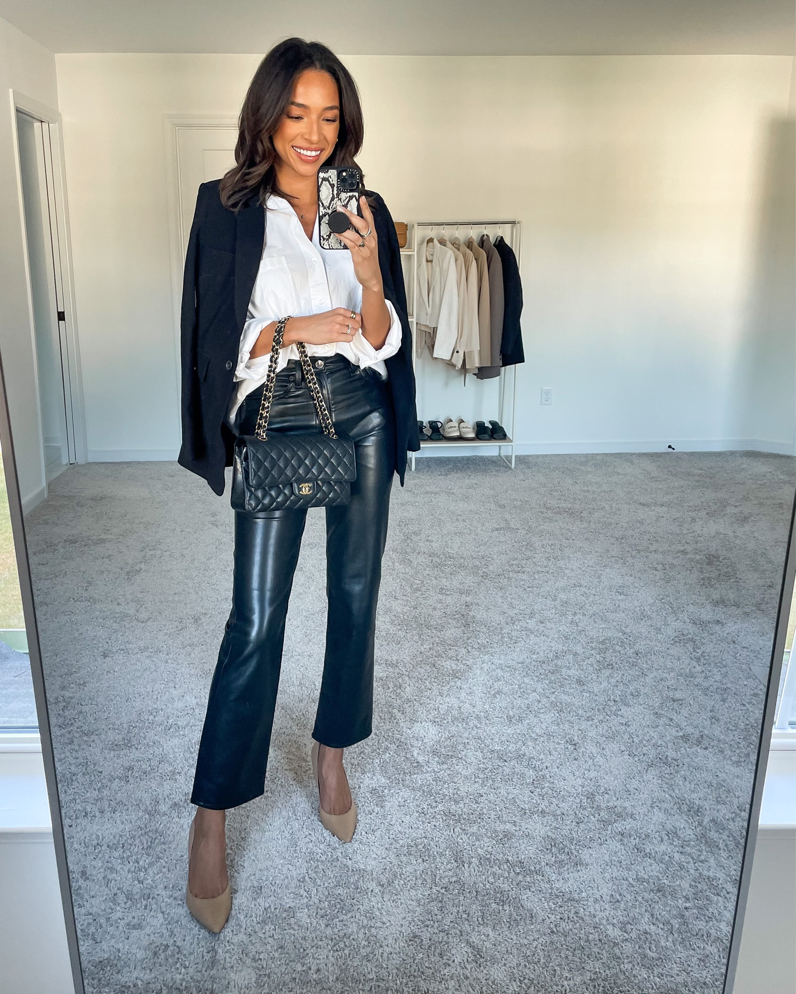Size 4 in black blazer (runs very small, size up two), XS in white button down (oversized fit), 25 in leather pants, pumps fit TTS







Fall outfit
Fall capsule wardrobe
Capsule wardrobe outfit
Fall work outfit
Work outfit 
Work to weekend outfit
Smart casual outfit 
Casual work outfit
Leather pants outfit 
Workwear outfit

#LTKunder100 #LTKSeasonal #LTKstyletip