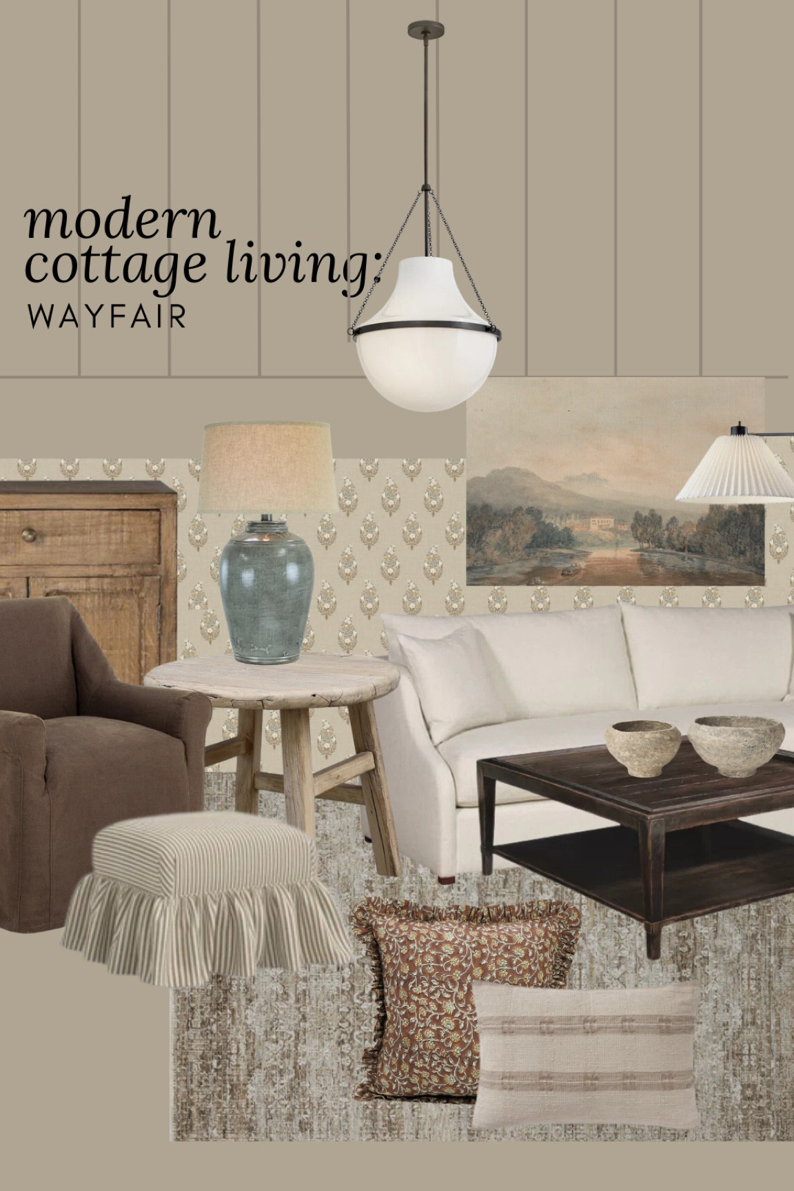 Modern cottage style living room from Wayfair, rustic side table, accent chair, the sofa is one of my favorites. I also have the chandelier and it’s such a statement piece. I highly suggest it, table lamp, Moody, art, dark, brown, wood, coffee, table, cabinet, ruffled ottoman

#LTKSaleAlert #LTKStyleTip #LTKHome