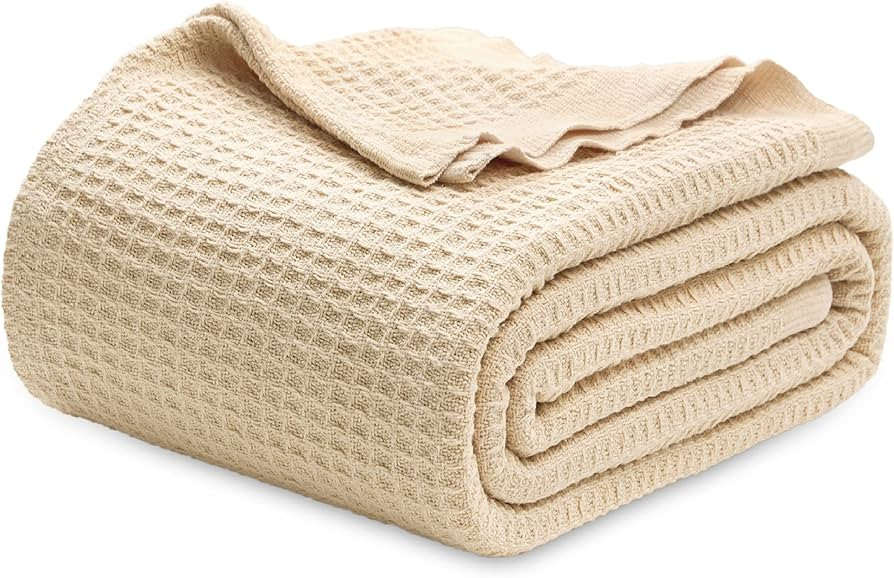 Bedsure 100% Cotton Blankets Queen Size for Bed - 405GSM Waffle Weave Blankets for Summer, Cozy a... | Amazon (US)