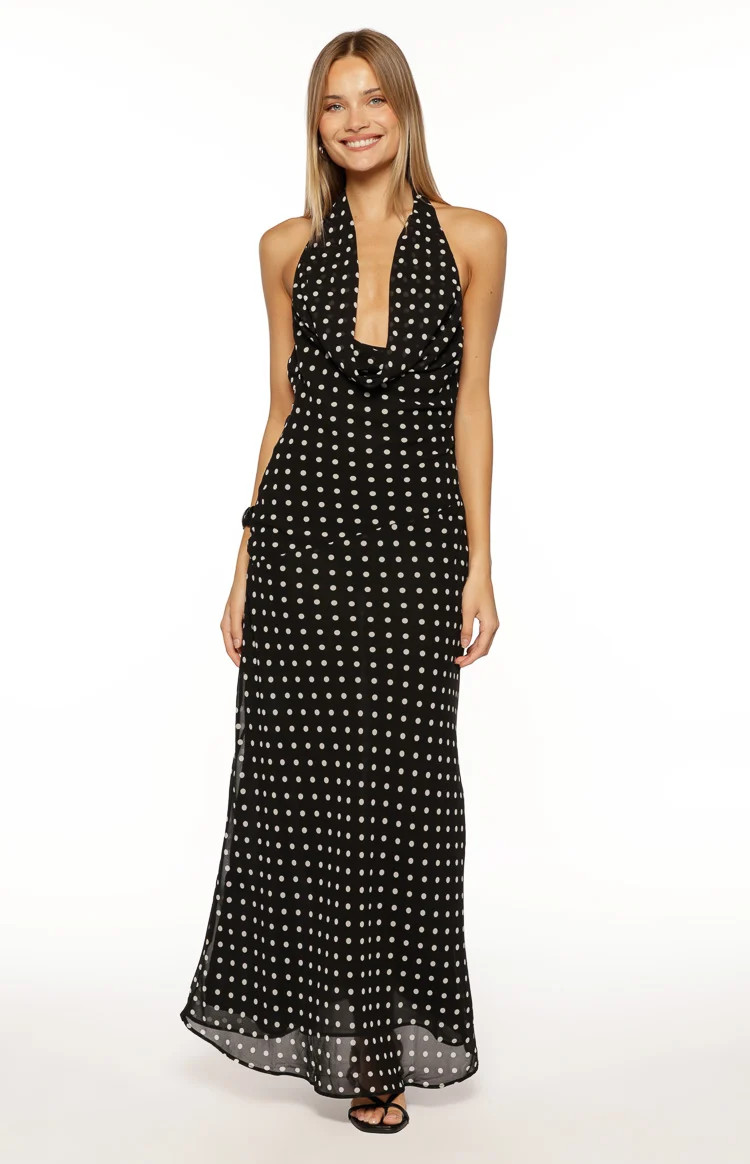 North Black Polka Dot Cowl Neck Maxi Dress | Beginning Boutique | Beginning Boutique (AU)