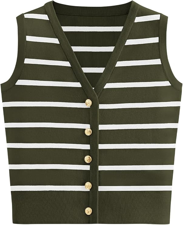 NALANISA Women's Trendy Summer Sweater Vests 2025 V Neck Sleeveless Button Up Knit Crop Tank Tops... | Amazon (US)