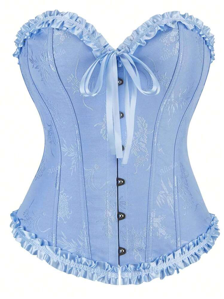 Women Jacquard Lace-Up Back Crop Top, Corset Style, Suitable For New Year Party, Valentine's Day,... | SHEIN