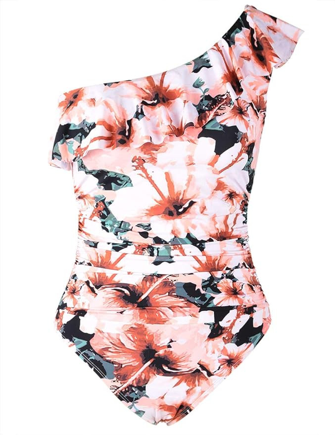 Hilor Women's One Piece Swimsuits One Shoulder Swimwear Asymmetric Ruffle Monokinis Bathing Suits | Amazon (US)