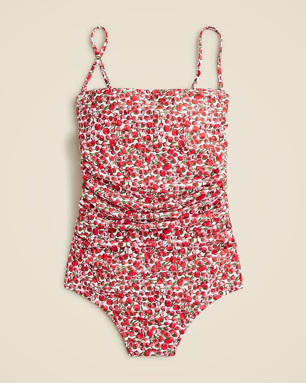 Ruched bandeau one-piece swimsuit in Liberty&reg; Eliza's Red fabric | J. Crew US