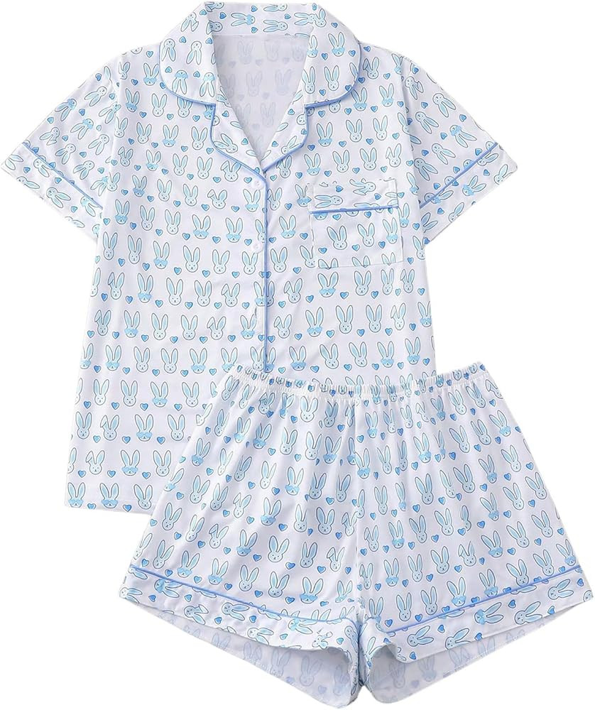SOLY HUX Women's Pajama Set Cute Cartoon Print Sleepwear Short Sleeve Button Down Shirt and Short... | Amazon (US)