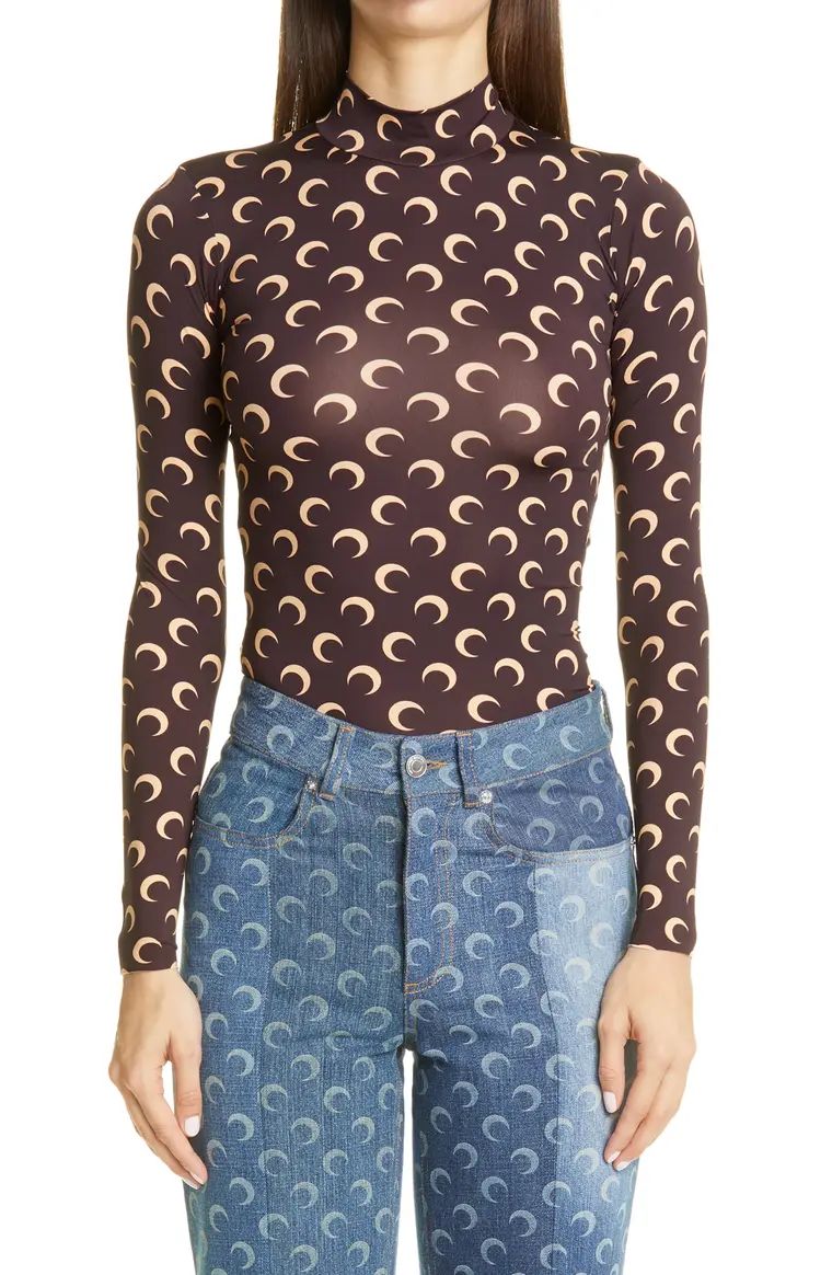Fitted Moon Print Mock Neck Top | Nordstrom