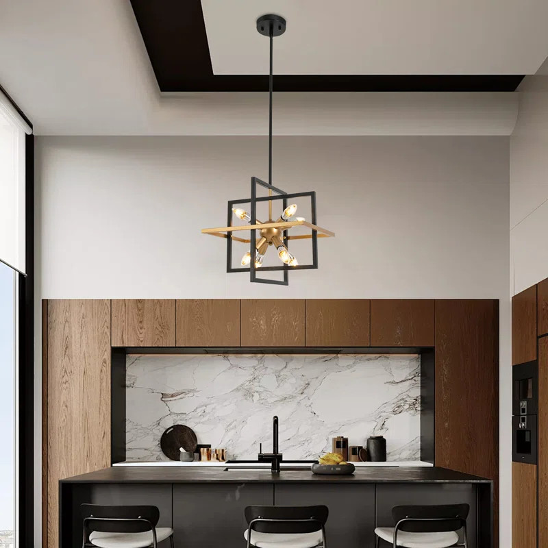 Mercer41 15" Modern Minimalist Geometric Black Gold Ceiling Mount Pendant Light | Wayfair | Wayfair North America