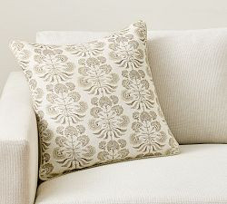 Alina Floral Print With Jute Trim Pillow Cover | Pottery Barn (US)