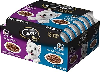 Cesar Filets in Gravy Adult Wet Dog Food Variety Pack, Filet Mignon and New York Strip Flavors, 3... | Amazon (US)