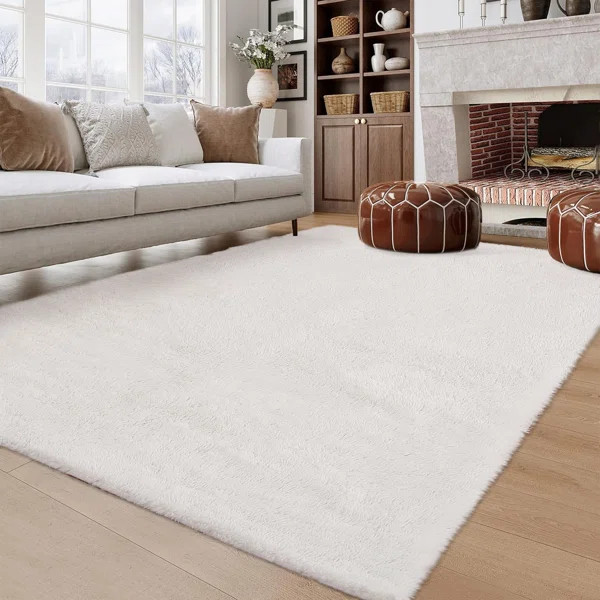 White Washable Shag Area Rugs Non-Slip Fluffy Shag Plush Fuzzy Shaggy Rug for Living Room, Bedroo... | Wayfair North America