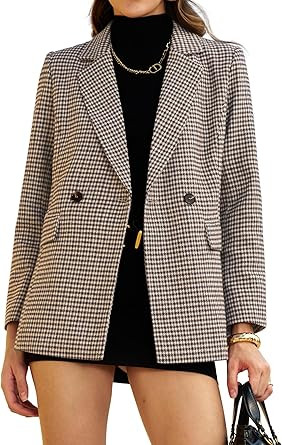 ELLEVEN Women's Oversized Boyfriend Blazer, Plaid Tweed Jacket Fully Lined - Fall Winter Coat for... | Amazon (US)