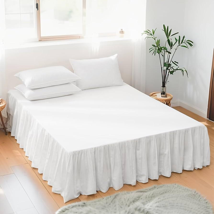 FALUCA Soft Cozy French Linen Bed Skirt with Pleated Frills - 14" Tailored Drop Dust Ruffle for F... | Amazon (US)