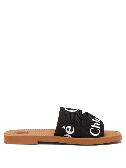 Chloé - Woody Canvas And Leather Slides - Womens - Black | Matches (US)