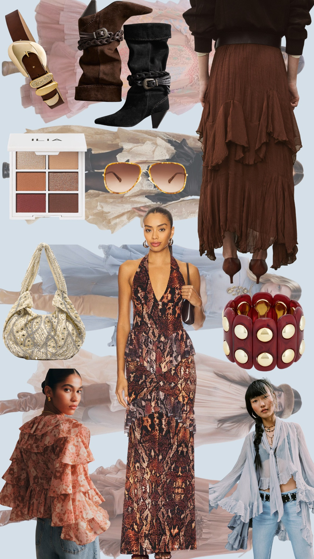Modern Boho

Soft layers, earthy tones, and effortless movement.
Sheer fabrics, textured accessories, and a touch of vintage spirit.

boho style, modern boho fashion, bohemian outfit, earthy tones fashion, layered fashion, romantic style, fashion editorial, boho chic, textured fashion, effortless style

#LTKspring #LTKstyletip #LTKuk