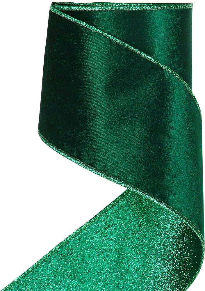 HUIHUANG Velvet Wired Ribbon 4 Inch Forest Green Christmas Tree Double-Sided Glitter Wire for Wre... | Amazon (US)
