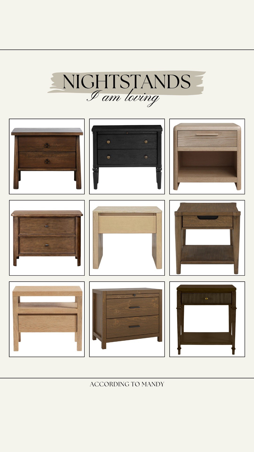 Nightstands I am loving!

nightstands, wood nightstand, black nightstand, clean nightstand, light wood nightstand, dark wood nightstand, earthy modern home, modern home

#LTKStyleTip #LTKHome