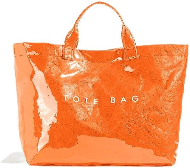 Lushandy PVC Tote Bag Women's Letters Print Tote Bag Large Kraft Paper Tote Bag Carry All Bag Top... | Amazon (US)