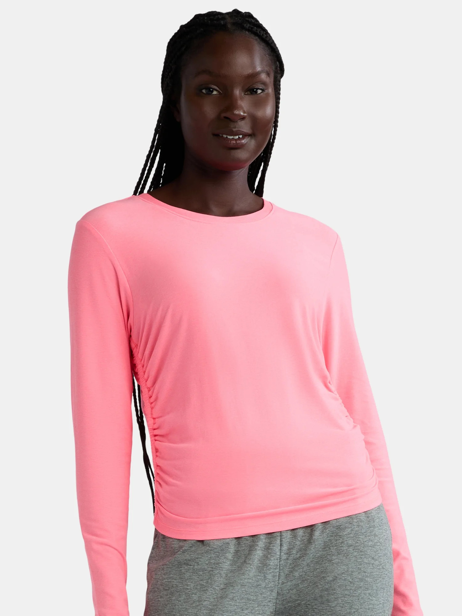 Athletic Works Women's and Women's Plus ButterCore Ruched Performance Tee with Long Sleeves, Size... | Walmart (US)