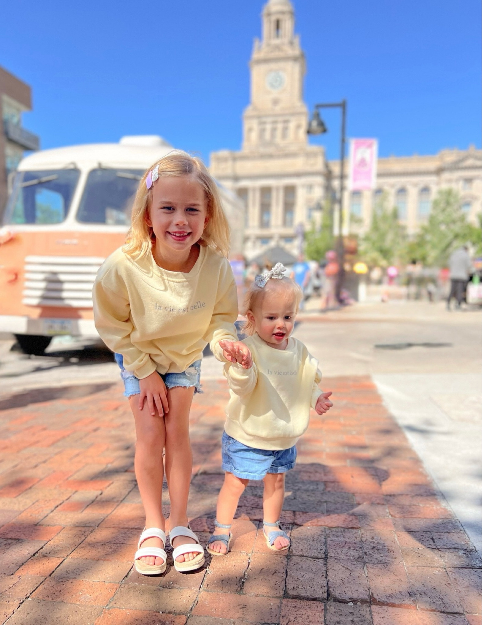 Sweatshirts on SALE! Sisters matching. Little girls outfits. Yellow. Matching bows. Little girl bow. Sweatshirts. Siblings. Summer. Layers. Dillards. #littlegirls #matching #dillards #sale #clearance #sisters #bows #clips #midwestgirls 

#LTKKids #LTKFamily