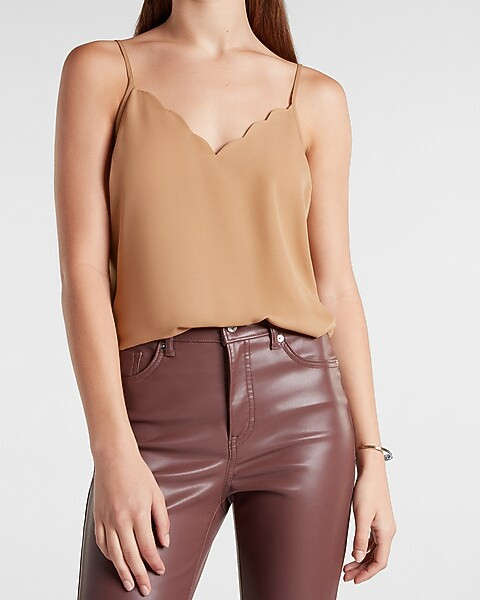 Solid Scalloped V-Neck Cami | Express