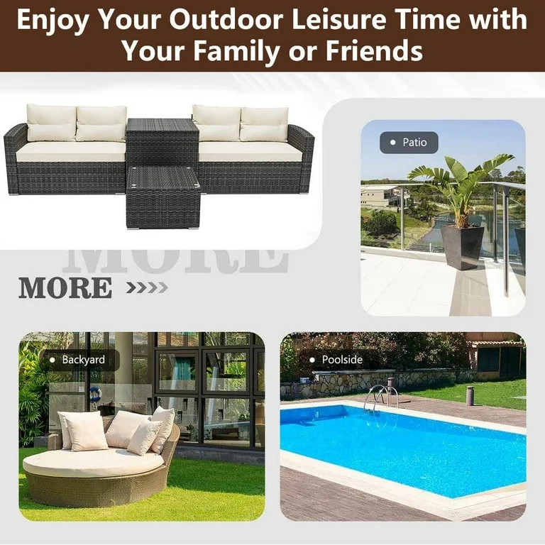 Rattan Patio Sofa Set, 4 Pieces Outdoor Sectional Furniture, All-Weather PE Rattan Wicker Patio C... | Walmart (US)