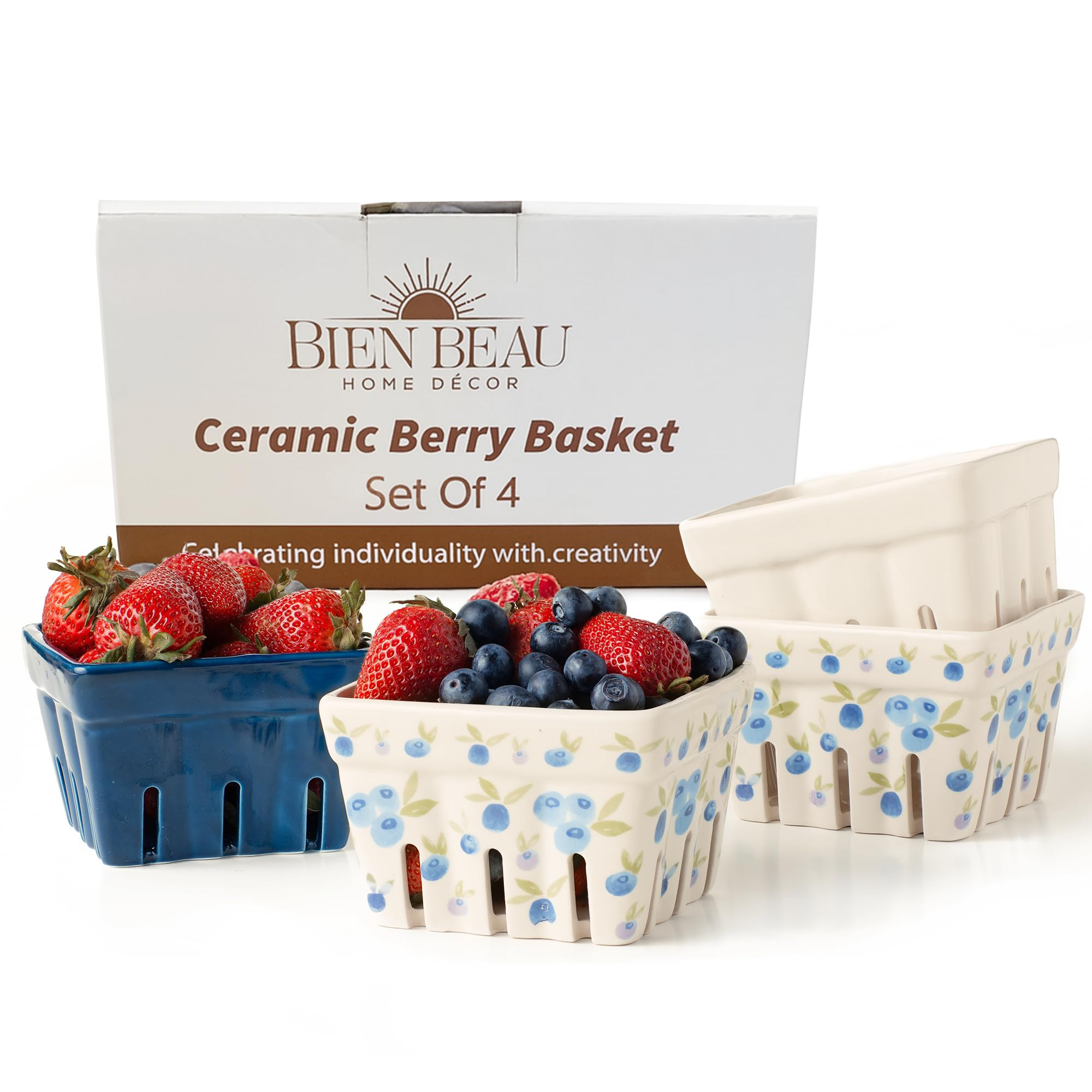 Ceramic Berry Basket, Farmhouse Colander, Farmers Market square Bowl. Rustic Kitchen decor fruit ... | Amazon (US)