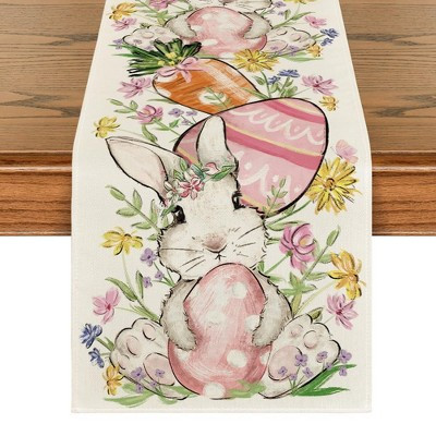 Bunny Rabbit Egg Flower Easter Table Runner, Seasonal Spring Kitchen Dining Table Decoration | Target