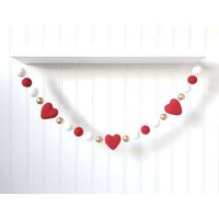 Valentines Day Decor, Garland, Heart Felt Ball Pom Garland | Etsy (US)