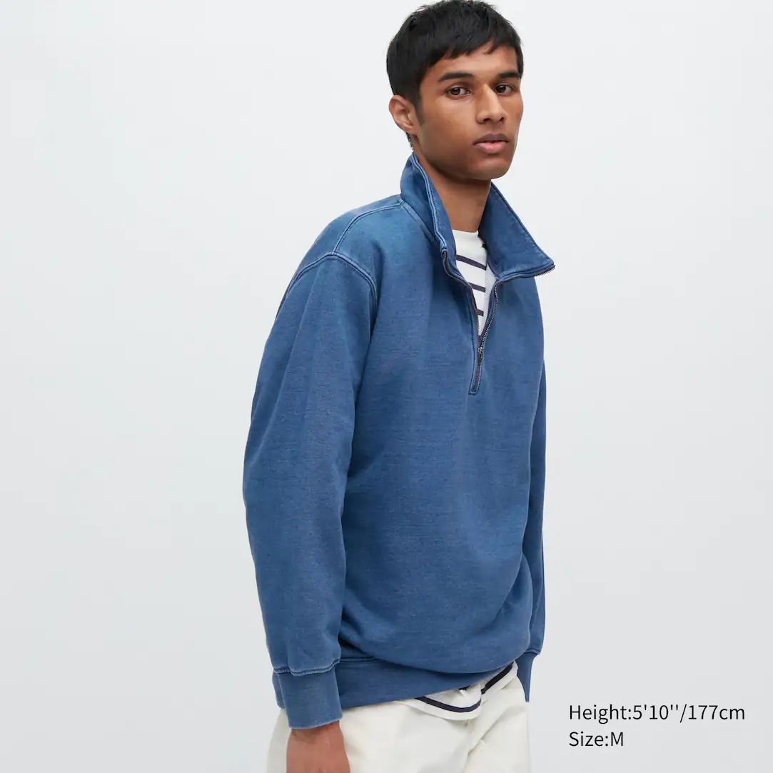 Indigo Sweat Half-Zipped Pullover | UNIQLO (UK)