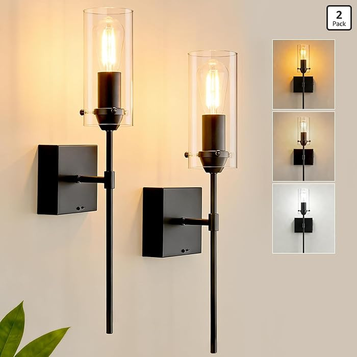 Aplique de pared a pilas, juego de dos apliques de pared inalámbricos de vidrio, recargables con... | Amazon (US)