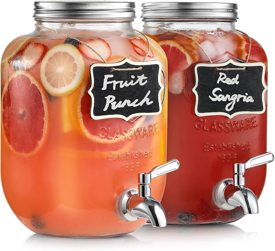 1-Gallon Glass Beverage Dispenser with Stainless Steel Spigot - [2 Pack] Drink Dispensers for Par... | Amazon (US)