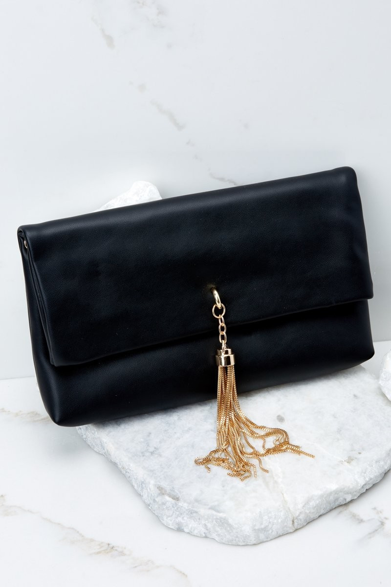 Stealing Hearts Black Tasseled Clutch | Red Dress 