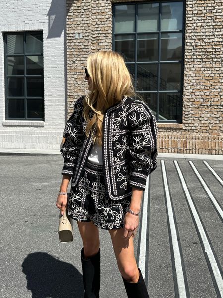 Loving this embroidered jacket and matching short set 🖤

Sizes worn here:

Jacket 2 (TTS, fits like an XS)
Shorts 2 (TTS, fit like an XS-S)
Boots 39.5 (TTS)

#LTKstyletip #LTKshoecrush